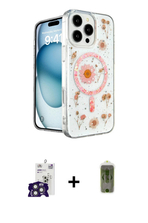 ieg™ iPhone 16 Pro Max Kılıf Kozmos Doku - Siyah Joko Magic 5D Hayalet Cam + Titanyum Gri Bilvis Tit