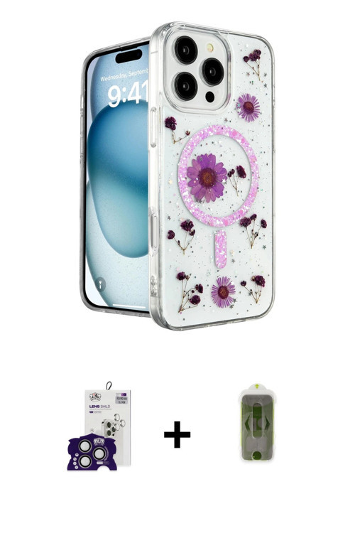 ieg™ iPhone 16 Pro Max Kılıf Kozmos Doku - Siyah Joko Magic 5D Hayalet Cam + Titanyum Gri Bilvis Tit