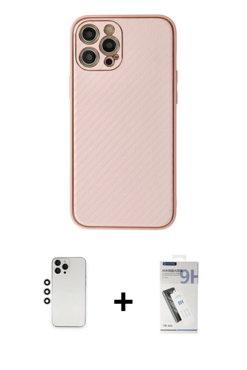ieg™ iPhone 12 Pro Kılıf Ahenk Işık - Şeffaf Uv Polymer Nano Ekran Koruyucu + Gümüş Shine Kamera Len