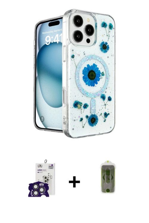 ieg™ iPhone 16 Pro Max Kılıf Kozmos Doku - Siyah Joko Magic 5D Hayalet Cam + Titanyum Gri Bilvis Tit