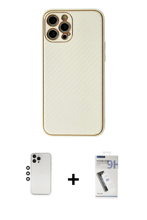 ieg™ iPhone 12 Pro Kılıf Ahenk Işık - Şeffaf Uv Polymer Nano Ekran Koruyucu + Gümüş Shine Kamera Len