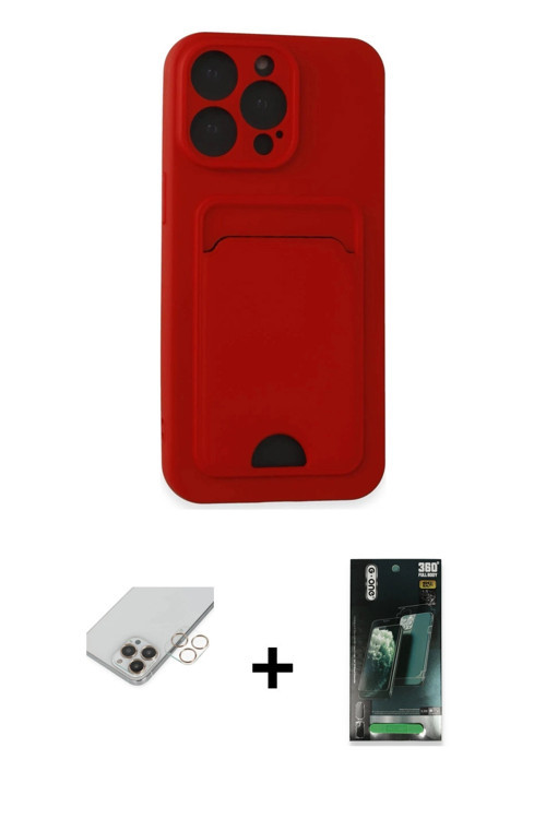 ieg™ iPhone 14 Pro Max Kılıf Vadi Çizgi Prime - Şeffaf 360 Full Body Arka Koruyucu + Gold Band Metal