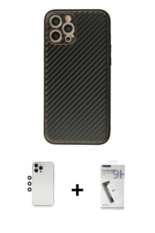 ieg™ iPhone 12 Pro Kılıf Ahenk Işık - Şeffaf Uv Polymer Nano Ekran Koruyucu + Gümüş Shine Kamera Len