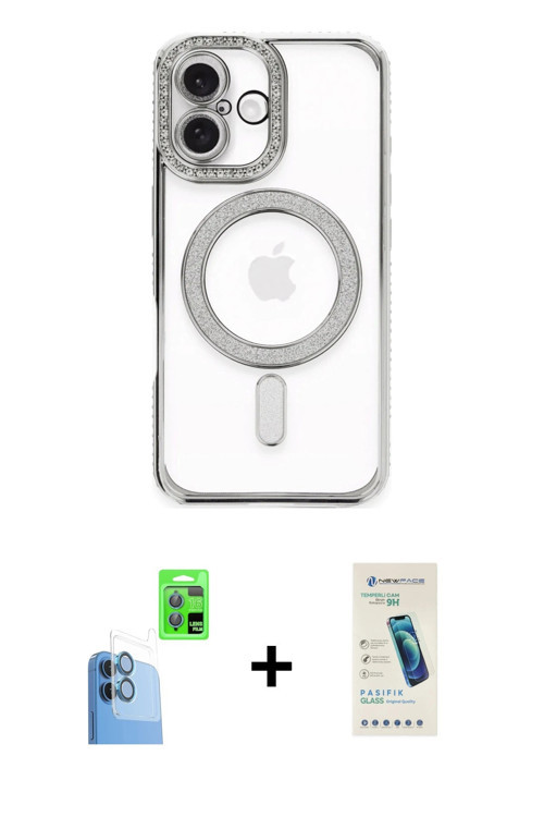 ieg™ iPhone 16 Plus Kılıf Zirve Doku Prime - Şeffaf Pasifik Cam Ekran Koruyucu + Lacivert Raze Metal