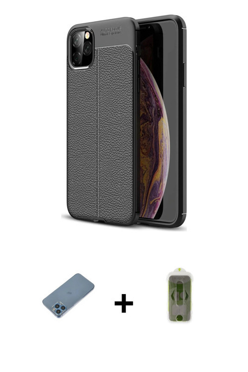 ieg™ iPhone 11 Pro Max Kılıf Doruk Klasik Özel Seri - Siyah Joko Magic 5D Hayalet Cam + Mavi Shine K