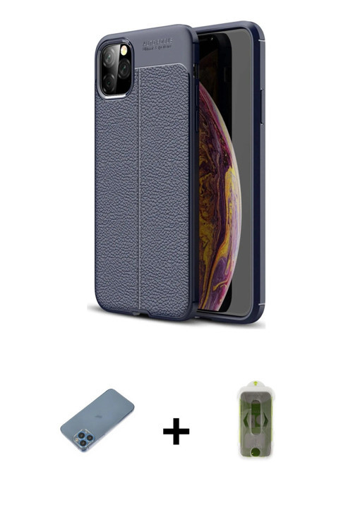 ieg™ iPhone 11 Pro Max Kılıf Doruk Klasik Özel Seri - Siyah Joko Magic 5D Hayalet Cam + Mavi Shine K