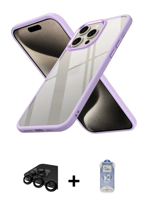 ieg™ iPhone 15 Pro Max Kılıf Nova Işık Serisi - Siyah Joko Magic 5D Cam + Siyah Raze Metal Kamera Le