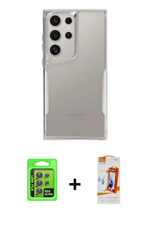 ieg™ Galaxy S24 Ultra Kılıf Akış Çizgi Koleksiyonu - Siyah AutoKit 5in1 Fiber Polymer Nano Ekran Kor