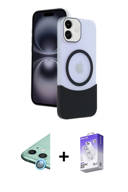 ieg™ iPhone 11 Kılıf Kozmos Form Özel Seri - Siyah Bilvis 5in1 3D Magic Cam Ekran Koruyucu + Mavi Ra