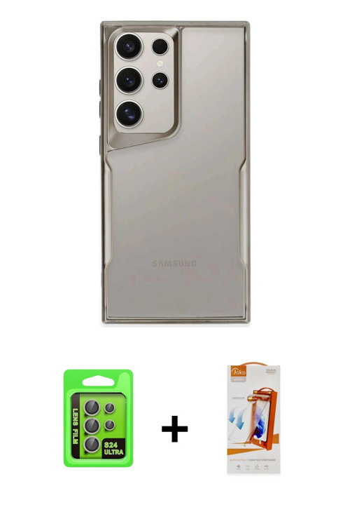 ieg™ Galaxy S24 Ultra Kılıf Akış Çizgi Koleksiyonu - Siyah AutoKit 5in1 Fiber Polymer Nano Ekran Kor