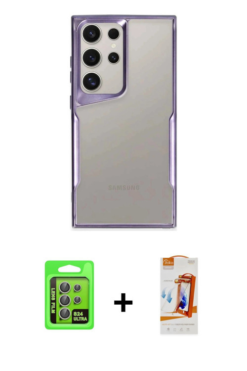 ieg™ Galaxy S24 Ultra Kılıf Akış Çizgi Koleksiyonu - Siyah AutoKit 5in1 Fiber Polymer Nano Ekran Kor