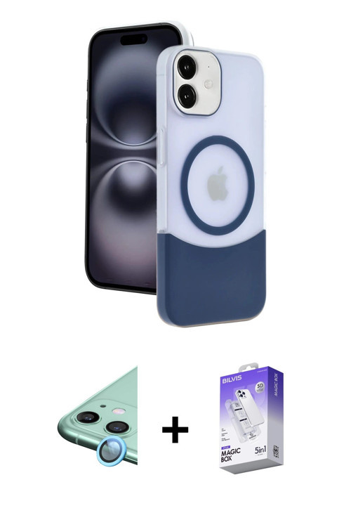 ieg™ iPhone 11 Kılıf Kozmos Form Özel Seri - Siyah Bilvis 5in1 3D Magic Cam Ekran Koruyucu + Mavi Ra