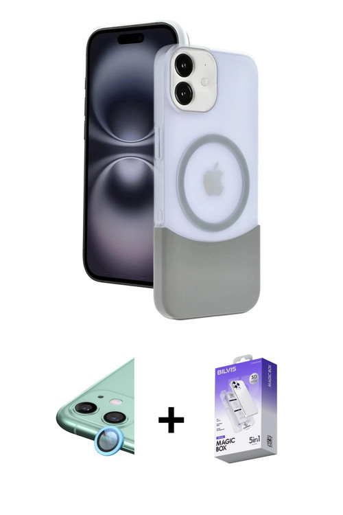 ieg™ iPhone 11 Kılıf Kozmos Form Özel Seri - Siyah Bilvis 5in1 3D Magic Cam Ekran Koruyucu + Mavi Ra