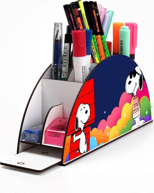 Ahşap Vip Snopy Joe Cool Gökkuşağı Cetvelli Masaüstü Kalemlik Çocuklar Için Organizer Vip49