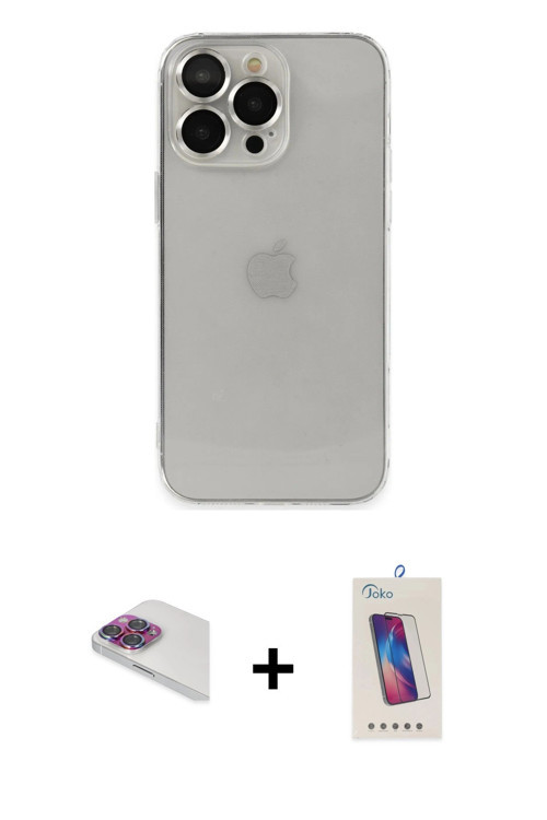 ieg™ iPhone 13 Pro Max Kılıf Ufuk Minimal Özel Seri - Siyah Joko 5D Cam + Gökkuşağı Pers Alüminyum K