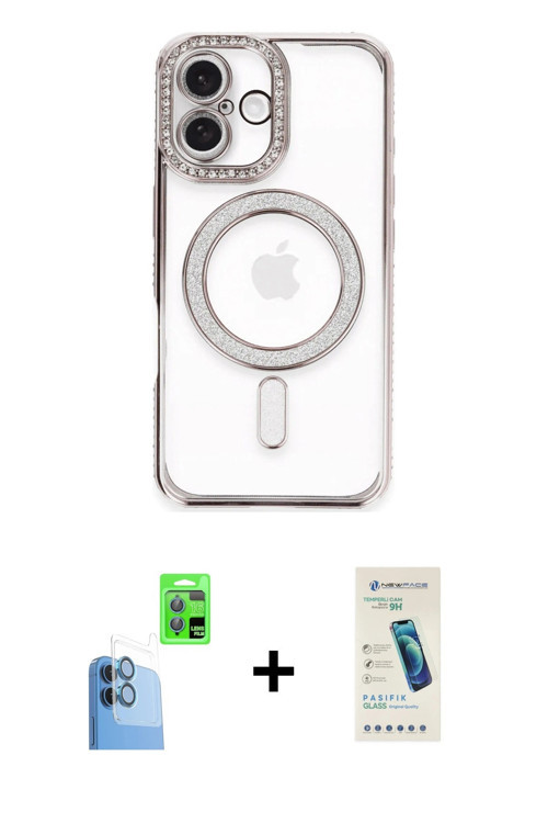 ieg™ iPhone 16 Plus Kılıf Zirve Doku Prime - Şeffaf Pasifik Cam Ekran Koruyucu + Lacivert Raze Metal