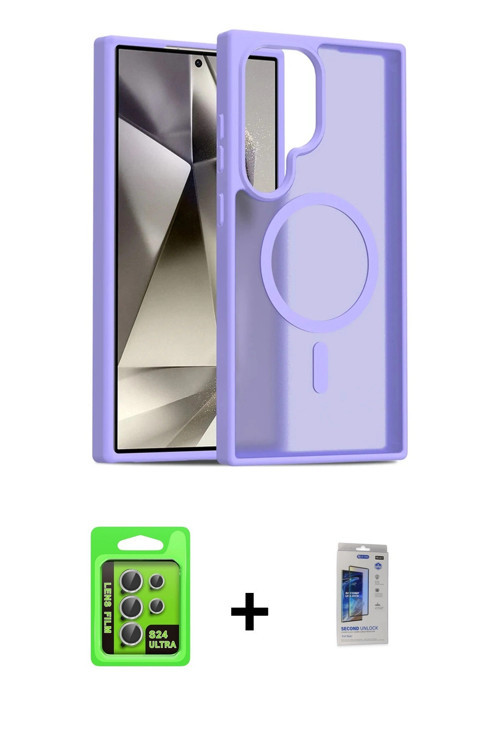 ieg™ Galaxy S24 Ultra Kılıf Siluet Minimal Prime - Siyah Durable Full Glue Curved Hayalet Cam + Gümü