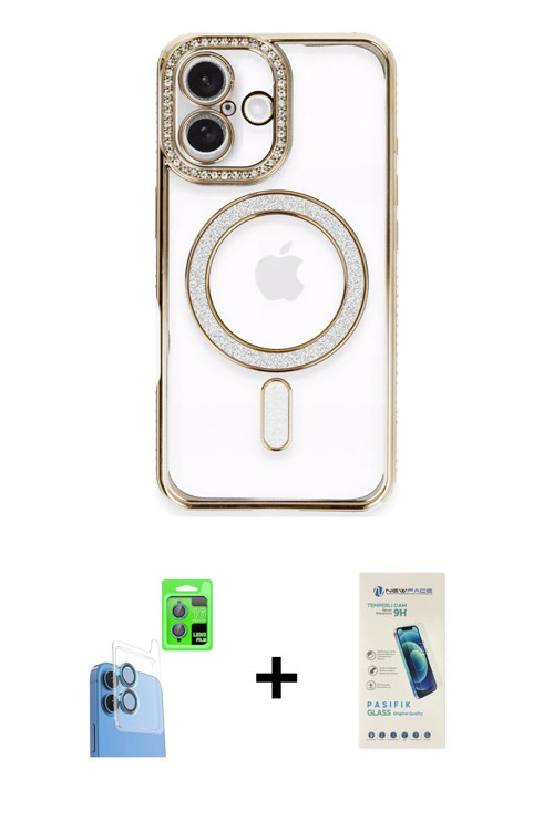 ieg™ iPhone 16 Plus Kılıf Zirve Doku Prime - Şeffaf Pasifik Cam Ekran Koruyucu + Lacivert Raze Metal
