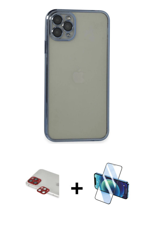 ieg™ iPhone 11 Pro Max Kılıf Vadi Minimal - Siyah 3D Antistatik Cam Ekran Koruyucu + Kırmızı Pers Al