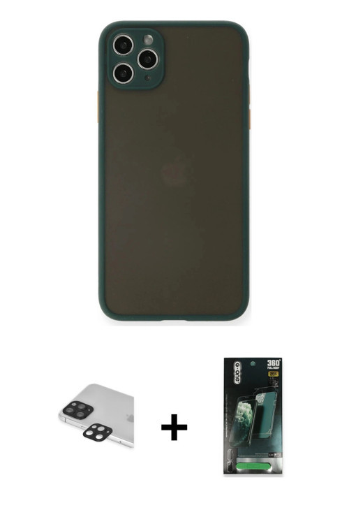 ieg™ iPhone 11 Pro Max Kılıf Ahenk Çizgi Serisi - Şeffaf 360 Full Body Arka Koruyucu + Siyah Pers Al