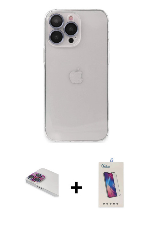 ieg™ iPhone 13 Pro Max Kılıf Ufuk Minimal Özel Seri - Siyah Joko 5D Cam + Gökkuşağı Pers Alüminyum K