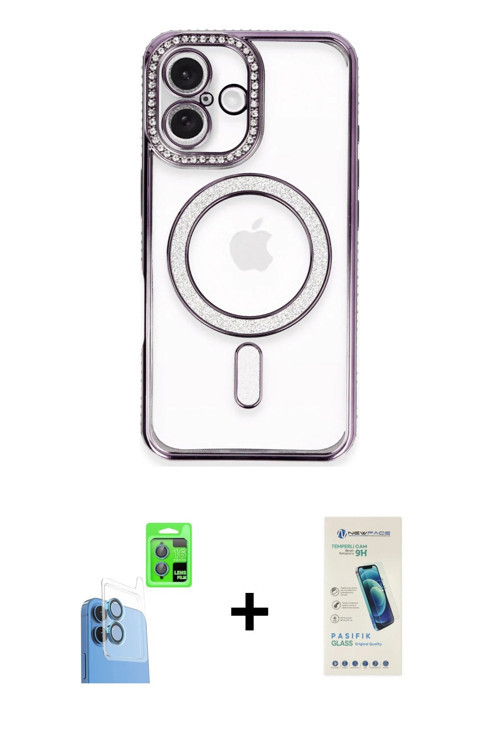 ieg™ iPhone 16 Plus Kılıf Zirve Doku Prime - Şeffaf Pasifik Cam Ekran Koruyucu + Lacivert Raze Metal