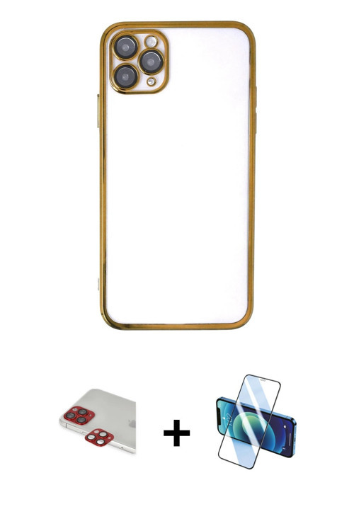 ieg™ iPhone 11 Pro Max Kılıf Vadi Minimal - Siyah 3D Antistatik Cam Ekran Koruyucu + Kırmızı Pers Al