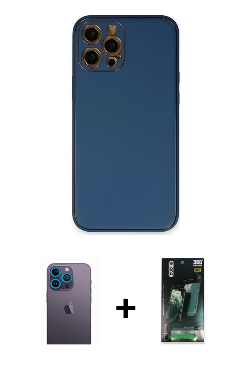 ieg™ iPhone 12 Pro Max Kılıf Yadigar Klasik - Şeffaf 360 Full Body Arka Koruyucu + Mavi Neon Fosforl