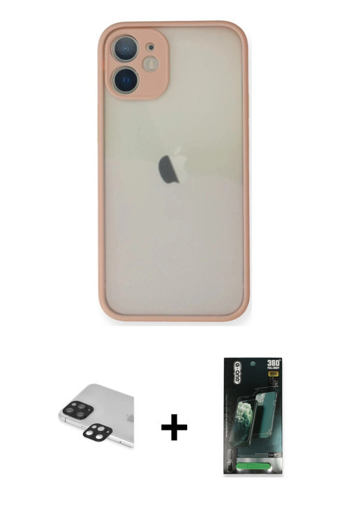 ieg™ iPhone 11 Pro Max Kılıf Ahenk Çizgi Serisi - Şeffaf 360 Full Body Arka Koruyucu + Siyah Pers Al