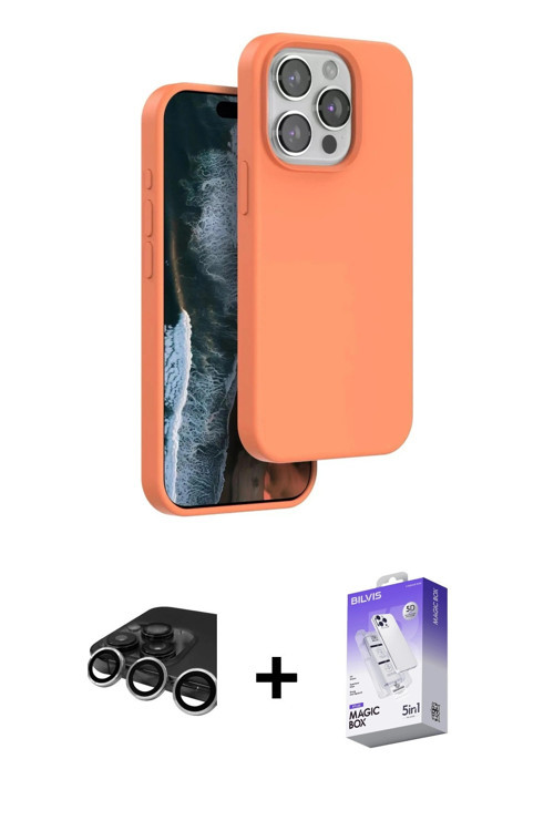 ieg™ iPhone 15 Pro Kılıf Kıvılcım Çizgi Serisi - Siyah Bilvis 5in1 3D Magic Cam Ekran Koruyucu + Güm