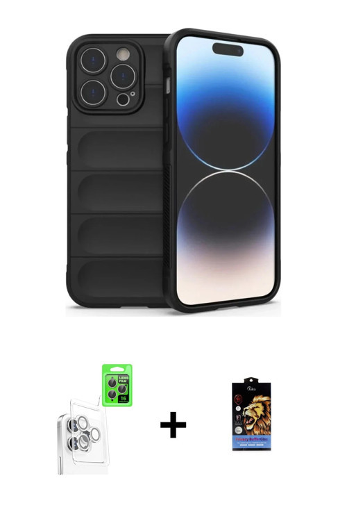 ieg™ iPhone 16 Pro Max Kılıf Atlas Koleksiyonu - Siyah Buffer Hayalet Cam Ekran Koruyucu + Beyaz Raz