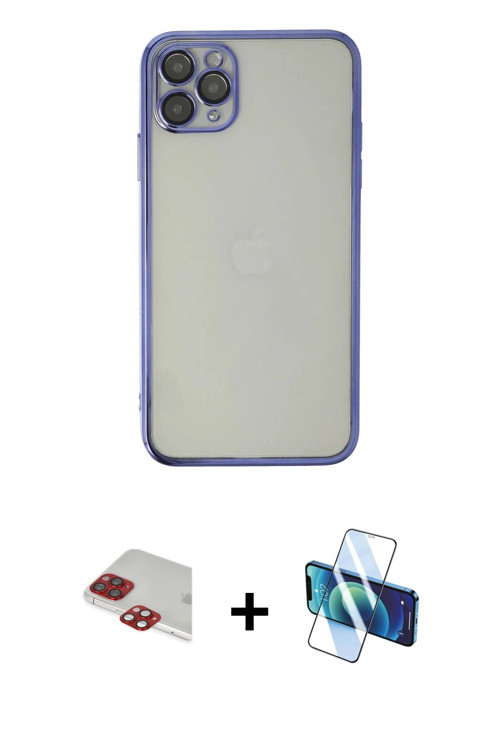 ieg™ iPhone 11 Pro Max Kılıf Vadi Minimal - Siyah 3D Antistatik Cam Ekran Koruyucu + Kırmızı Pers Al