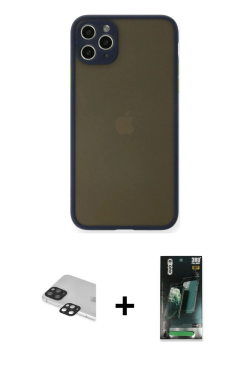 ieg™ iPhone 11 Pro Max Kılıf Ahenk Çizgi Serisi - Şeffaf 360 Full Body Arka Koruyucu + Siyah Pers Al