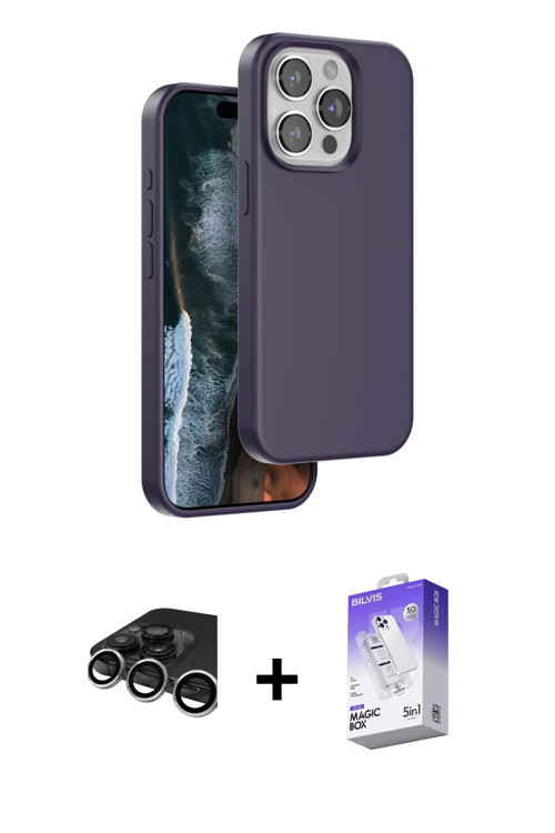 ieg™ iPhone 15 Pro Kılıf Kıvılcım Çizgi Serisi - Siyah Bilvis 5in1 3D Magic Cam Ekran Koruyucu + Güm