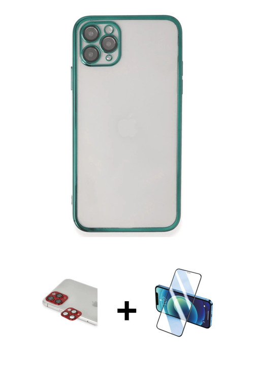 ieg™ iPhone 11 Pro Max Kılıf Vadi Minimal - Siyah 3D Antistatik Cam Ekran Koruyucu + Kırmızı Pers Al