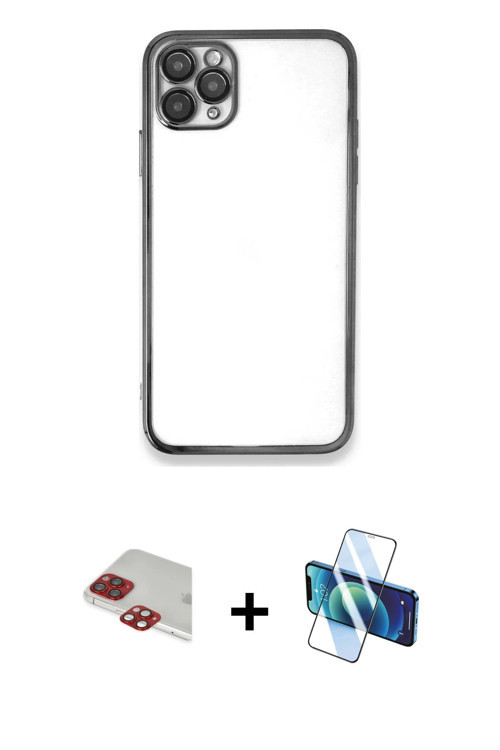 ieg™ iPhone 11 Pro Max Kılıf Vadi Minimal - Siyah 3D Antistatik Cam Ekran Koruyucu + Kırmızı Pers Al