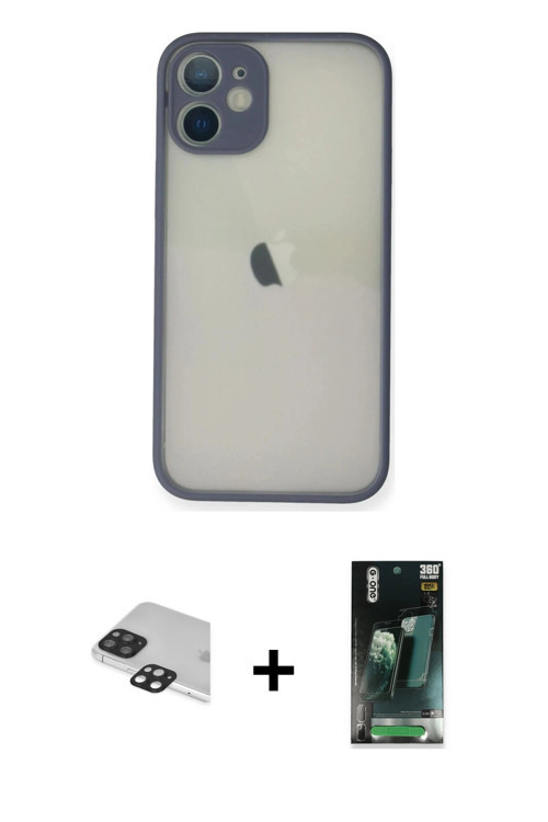 ieg™ iPhone 11 Pro Max Kılıf Ahenk Çizgi Serisi - Şeffaf 360 Full Body Arka Koruyucu + Siyah Pers Al