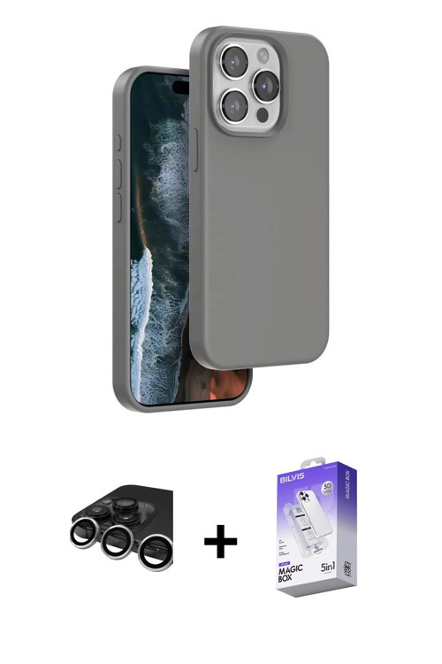 ieg™ iPhone 15 Pro Kılıf Kıvılcım Çizgi Serisi - Siyah Bilvis 5in1 3D Magic Cam Ekran Koruyucu + Güm