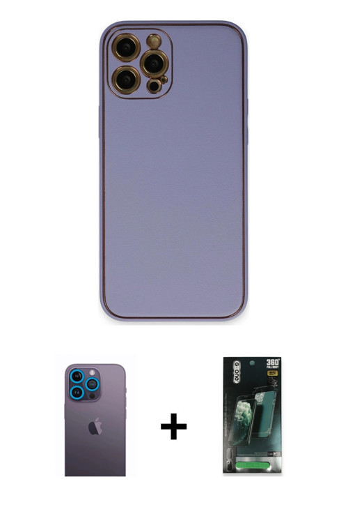 ieg™ iPhone 12 Pro Max Kılıf Yadigar Klasik - Şeffaf 360 Full Body Arka Koruyucu + Mavi Neon Fosforl