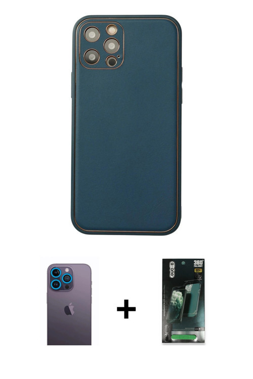 ieg™ iPhone 12 Pro Max Kılıf Yadigar Klasik - Şeffaf 360 Full Body Arka Koruyucu + Mavi Neon Fosforl