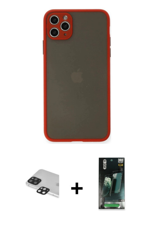 ieg™ iPhone 11 Pro Max Kılıf Ahenk Çizgi Serisi - Şeffaf 360 Full Body Arka Koruyucu + Siyah Pers Al