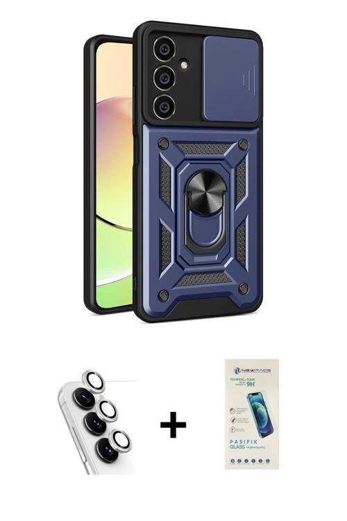 ieg™ Galaxy A25 5G Kılıf Ahenk Klasik - Şeffaf Pasifik Cam Ekran Koruyucu + Gümüş Valdez Metal Kamer