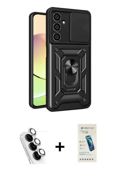 ieg™ Galaxy A25 5G Kılıf Ahenk Klasik - Şeffaf Pasifik Cam Ekran Koruyucu + Gümüş Valdez Metal Kamer