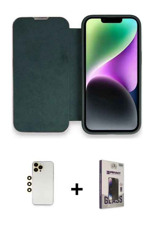 ieg™ iPhone 13 Pro Max Kılıf Siluet Minimal Serisi - Siyah Bilvis Hayalet Cam Ekran Koruyucu + Gold