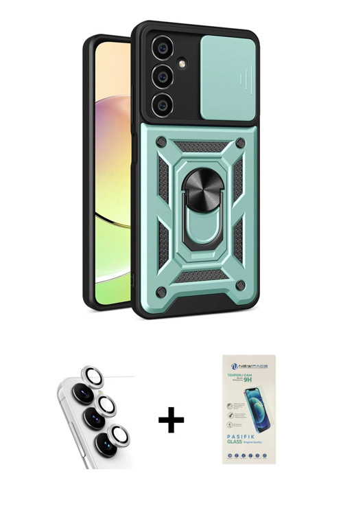 ieg™ Galaxy A25 5G Kılıf Ahenk Klasik - Şeffaf Pasifik Cam Ekran Koruyucu + Gümüş Valdez Metal Kamer