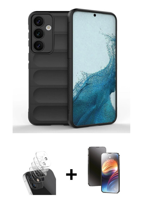 ieg™ Galaxy S24 Kılıf Atlas Koleksiyonu - Siyah 3D Antistatik Mat Seramik Nano Ekran Koruyucu + Şeff
