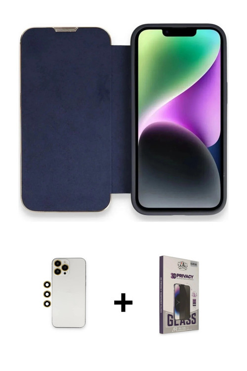 ieg™ iPhone 13 Pro Max Kılıf Siluet Minimal Serisi - Siyah Bilvis Hayalet Cam Ekran Koruyucu + Gold