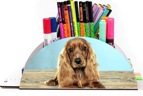 Ahşap Vip Uzun Kulak Köpek Gökkuşağı Cetvelli Masaüstü Kalemlik Organizer Vip128