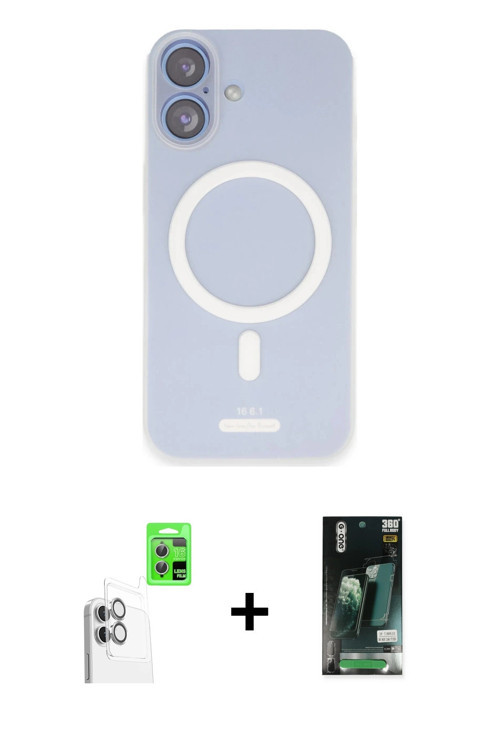 ieg™ iPhone 16 Kılıf Çekirdek Klasik - Siyah 360 Mat Full Body Arka Koruyucu + Beyaz Raze Metal Kame