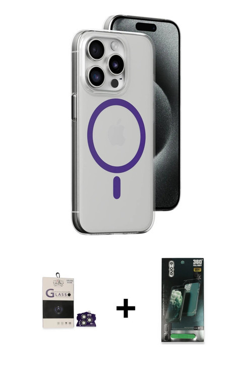 ieg™ iPhone 14 Pro Max Kılıf Odak Form Özel Seri - Siyah 360 Mat Full Body Arka Koruyucu + Gümüş Bil